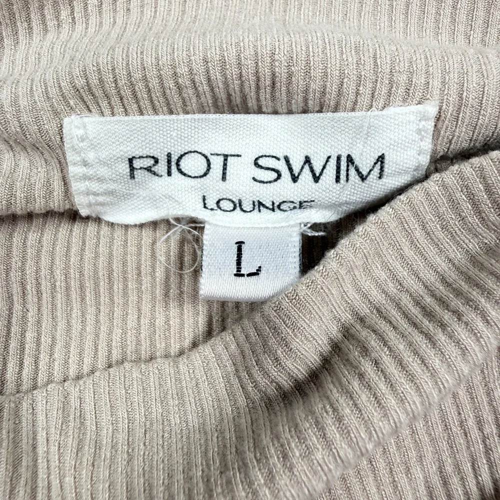 Riot Swim Lounge Ribbed‎ Biker Shorts Tan Beige V-Front Ruched High Waist Large